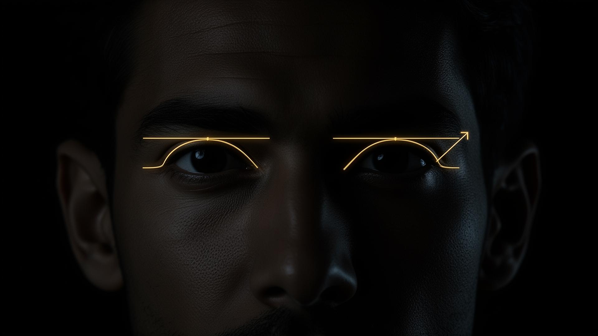 Canthal tilt diagram showing positive and negative eye angle — illustration of how eye corner angle affects PSL rating